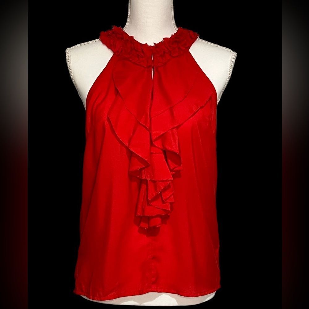 ARYN K RED SLEEVELESS RACERBACK RUFFLE BLOUSE SIZE SMALL
